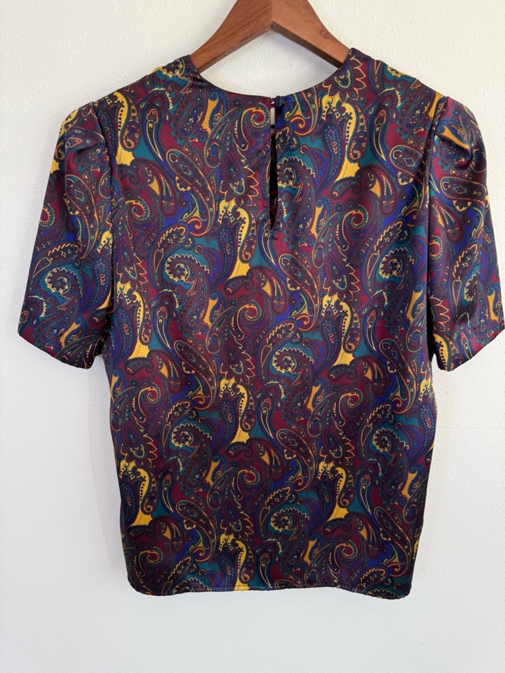Vintage 90s Paisley Satin Blouse Jewel Tone Worthington Top Size 12 Retro - Picture 8 of 10
